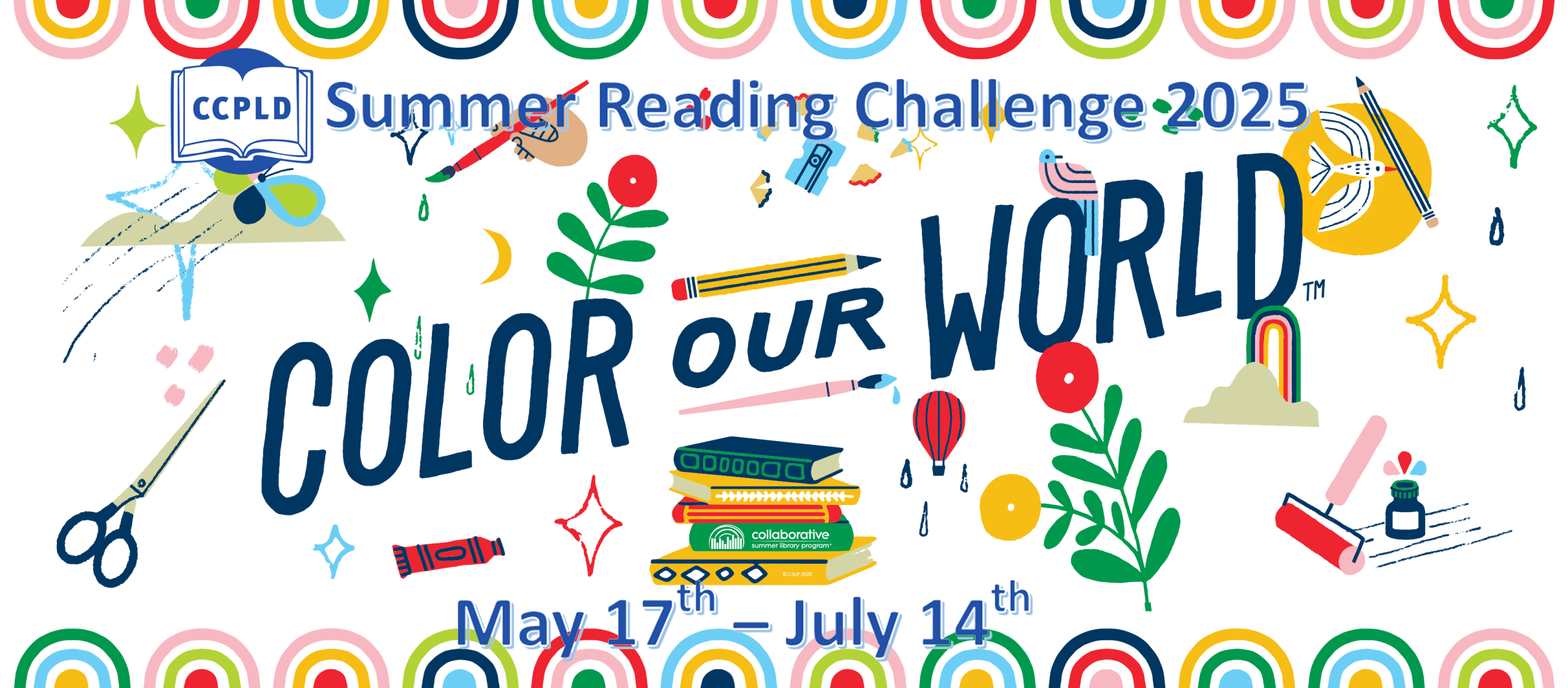 CCPLD Summer Reading Challenge Banner May 17-July 14